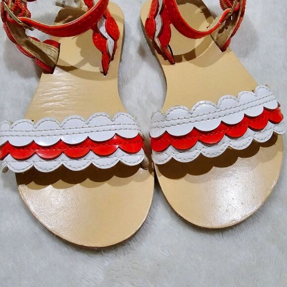 Janie & Jack Scalloped Sandals ✦ Red & White Faux Leather Summer ✦ Girls Sz 10 - Picture 3 of 11